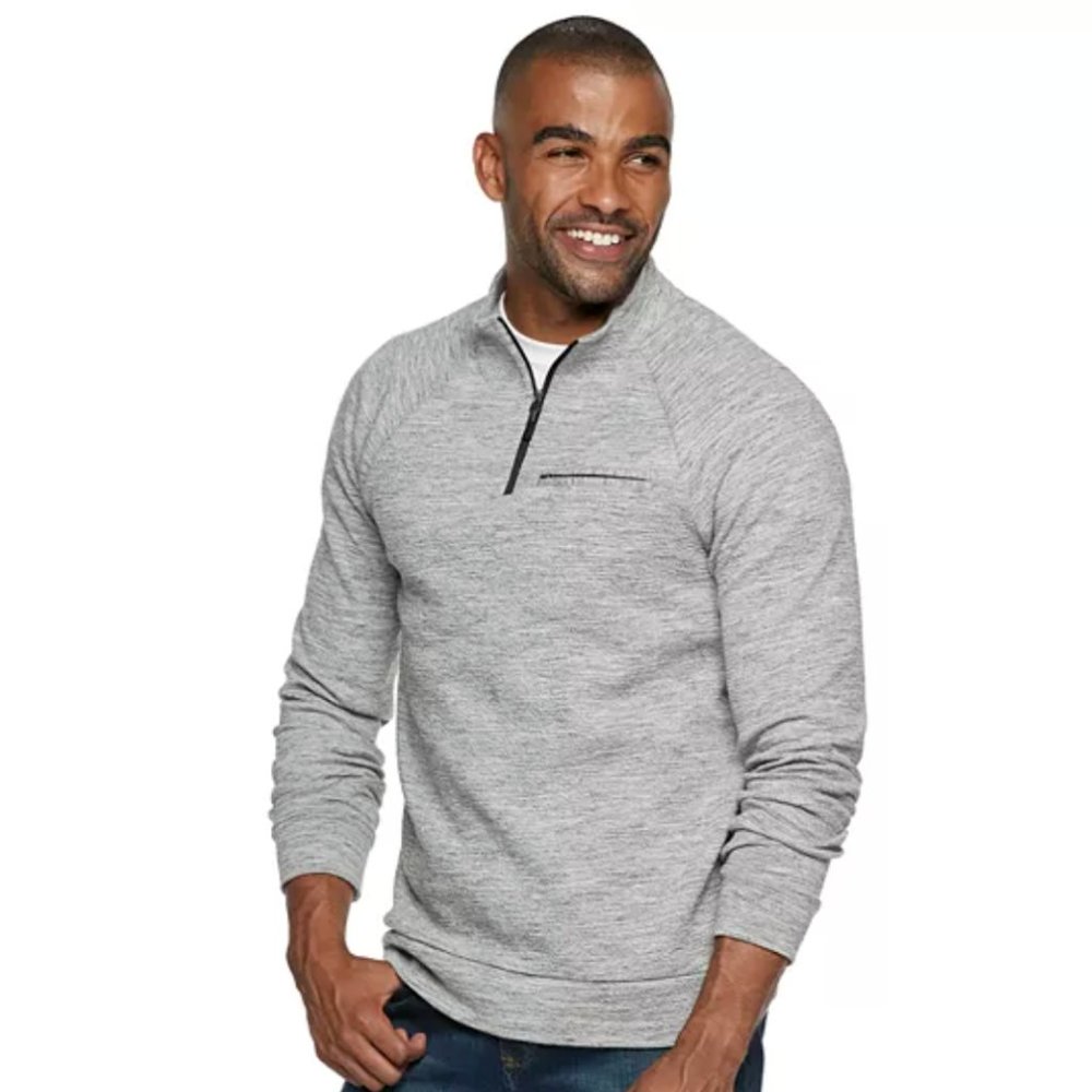 Marc Anthony Men's Slim-Fit Marled Quarter-Zip Pullover Large Gray
